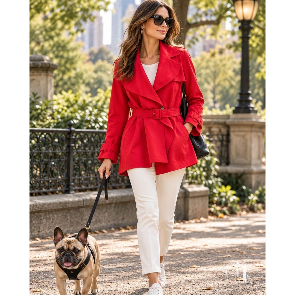 Banana Republic Trench Jacket Women XL Red NWT Draped Flounce Belted Summer 17